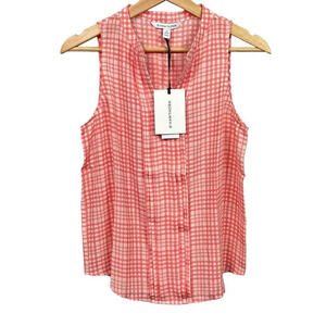 41 Hawthorn Breyson Pleat Detail Split Neck Blouse Pink White Size XS Petite NWT